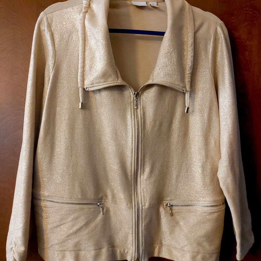 Gold sparkly Chicos zenergy jacket size 1